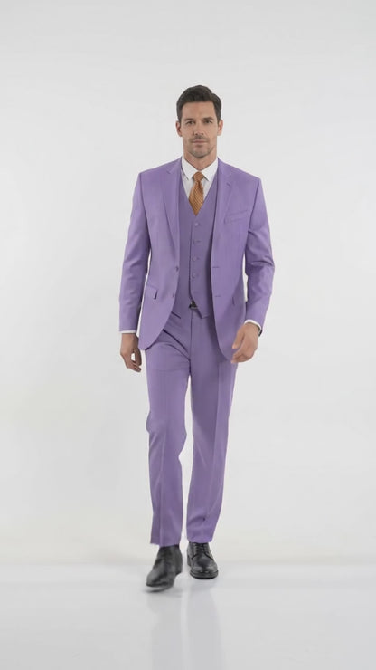 Men’s Lavender Lilac 3 Piece Suit, 2 Button Vested Formal Wedding Prom Suit