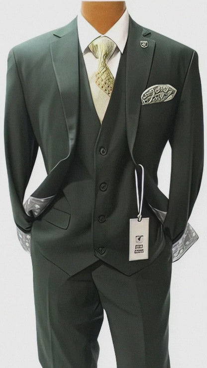 Stacy Adams Suit Mens Forrest Green Suit Vested 3 Piece Suit