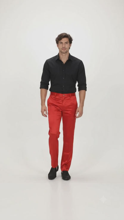 Shiny Dress Pants - Sateen Red Mens Pants