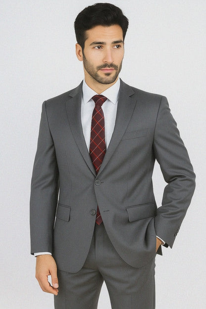 Tiglio Suit - Signature Menswear Wool Fabric SuitsOutlet - Brand Men's Italian Two Button  Gray Solid Double Vent Suit- High End Suits - High Quality Suits