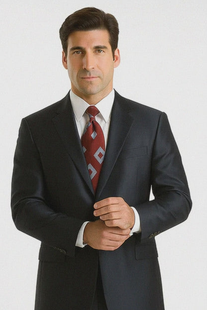 Sharkskin Shiny Sheen 2 Button Dark Blue Sharkskin Men'S Suit