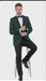 Men’s Green Tuxedo Suit – Slim Fit Jacket with Black Satin Shawl Lapel and Black Pants in Hunter Green