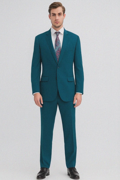 Discounted Sale Clearance Men's Two Buttons Dark Teal 2-piece suits Flat Front Pants