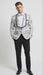 Men’s White and Navy Blue Lapel  Floral Jacquard Blazer with Contrast Shawl Lapel – Luxury Wedding and Party Wear Jacket paisley Tuxedo Navy Pants
