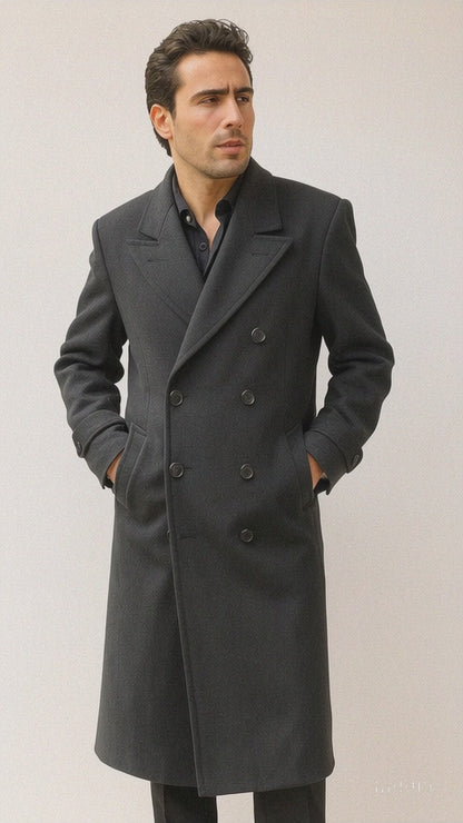 Men's Dress Coat Dress Coat Top Coat Buttons Closure Double Breasted Overcoat Charcoal Grey Full Length Maxi Coat