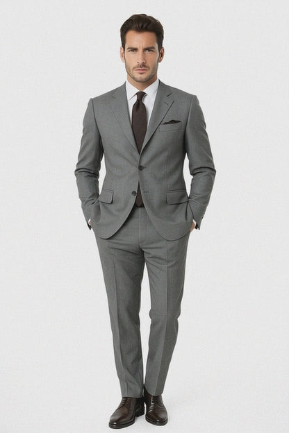 Tiglio Suit - Signature Menswear Wool Fabric SuitsOutlet - Brand Men's 2 Button Suit Virgin Gray - High End Suits - High Quality Suits - 100% Percent Wool Fabric Suit - Worsted Wool Business Suit
