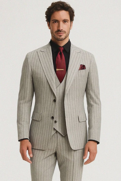 1920s Mint Grey And Black Pinstripe Suit - Vested Stripe Gangster Suits - SAM371SK-01
