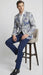 Men’s Navy Blue and Gray Paisley Print Blazer – Prom Jacket for Formal, Party, and Evening Wear