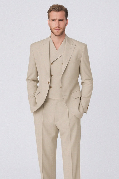 Tiglio Rosso Suit  - Classic Fit Athletic Cut 100% Wool Super 150s Italian Fabric Peak Lapel in Color Tan