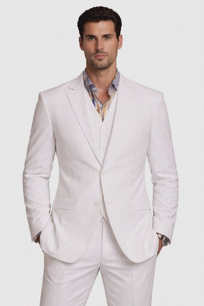 100% Irish Linen Suits - Mens Vested Three Pieces Summer Suit - Mens Linen Suit