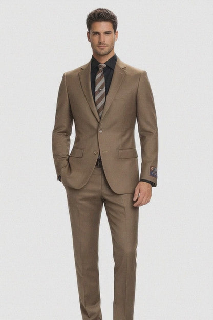 Carlo Lusso Brown Two-button Poly Blend Suit Modern Fit