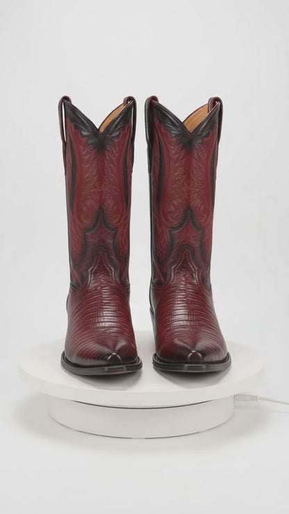 Men's Los Altos Boots Genuine Teju Lizard Faded Burgundy ~ Wine ~ Maroon Color Dress Cowboy Boot Cheap Priced For Sale Online With Cowboy Heel