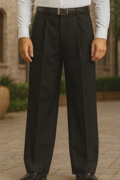 Black Wide Leg Dress Pants Pleated Baggy Dress Trousers Unhemmed Unfinished Bottom