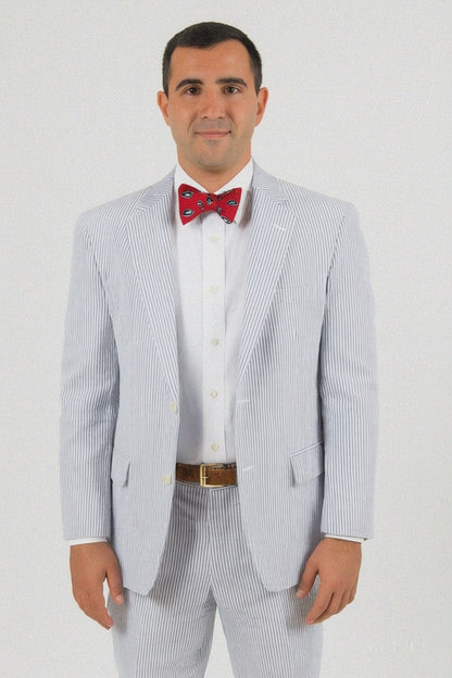 Men's Two Buttons  100% Cotton Grey/White seersucker ~ sear sucker Suit Available Big and Tall Sizes