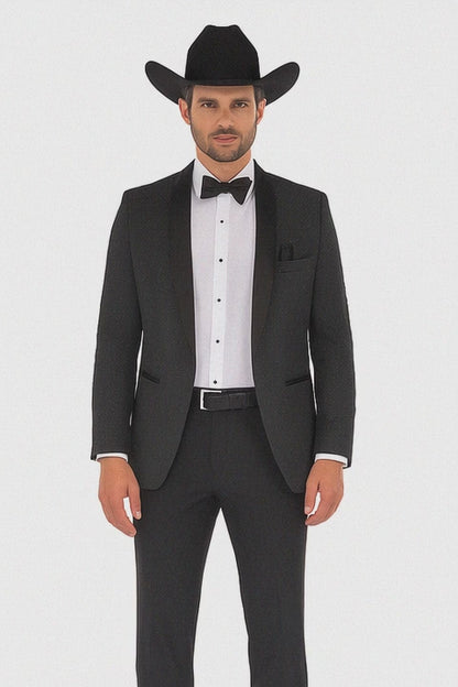 Western Suit - Trajes Para Hombres - Cowboy Formal Attire - Trajes De Novio - Shawl Lapel Black