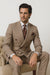 Suits With Baggy Pleated Pants - Wide Leg Pants 100% Wool - Classic Fit in Light Brown with Brown Pinstripe Color by Rossiman