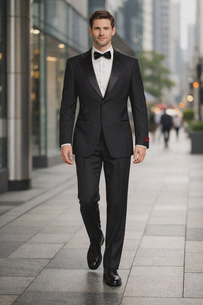 Black 2 Button Wool Tuxedo Without Pleat Flat Front Pants