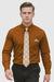 Brown Pin Collar Dress Shirt With Collar Bar