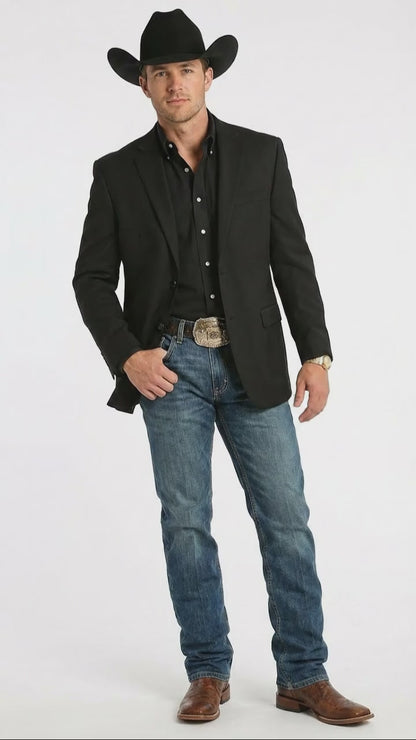 Men’s Black Western Blazer Jacket, Classic Cowboy Style Sport Coat for Casual Formal Wear