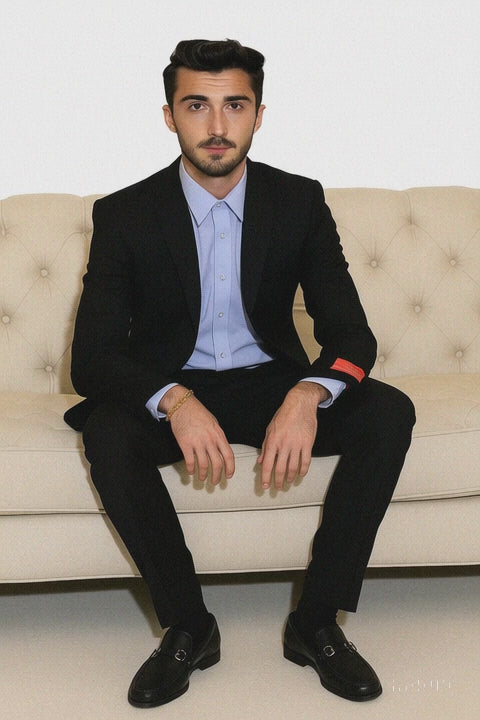 Two Piece Slim Fit Suit Solid Black 