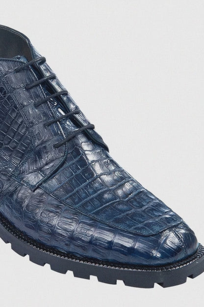 Navy Genuine Caiman Crocodile Belly Ankle Boot by Alligator Warehouse