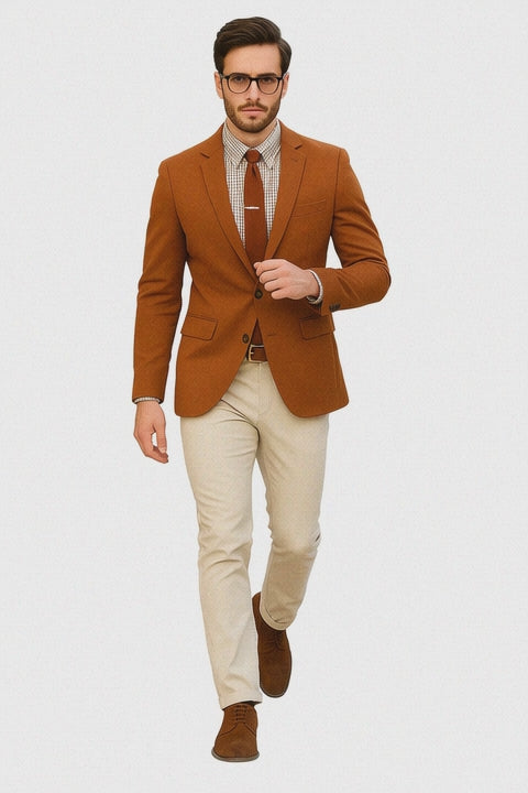 Burnt orange Men's 2 Buttons Blazer1