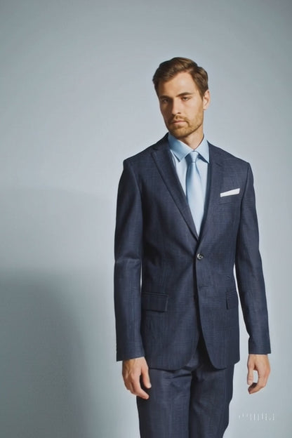 Tiglio Suit Brand Men’s Suit-Blue Gray Check- High End Suits - High Quality Suits Modern Fit