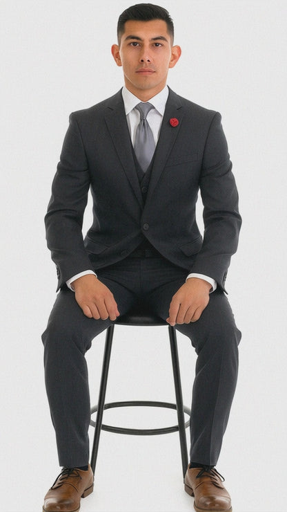 Vitali Brand Suits - 2 Button Sharkskin Textured Pattern Tapered Fit Suit Slim Fit With Vent Charcoal Online Discount Fashion Sale