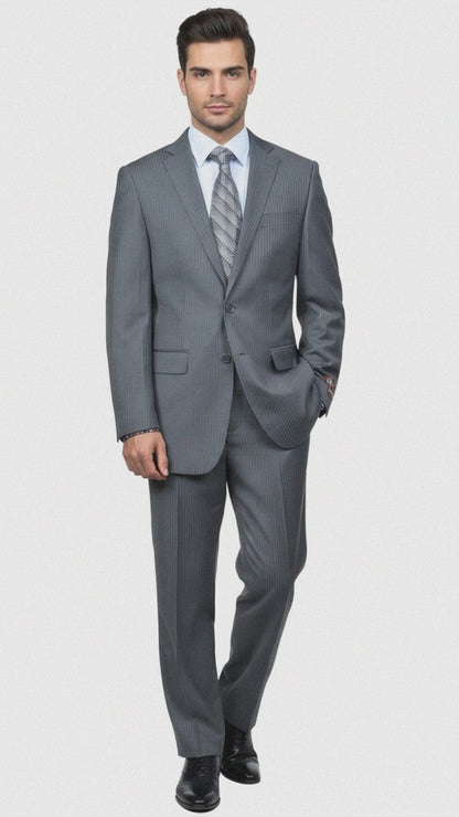 Men's Grey Tonal Shadow Stripe ~ Pinstripe 2-button 2 Piece Suits - Two piece Business suits Suit