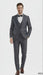 Men’s Charcoal Gray with blue Trim Slim Fit 3-Piece Suit – Modern Wedding and Business Formal Tuxedo Set