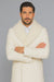 Men’s Off White Double-Breasted Peacoat Overcoat with Faux Fur Shawl Collar – Alberto Nardoni Wool Collection