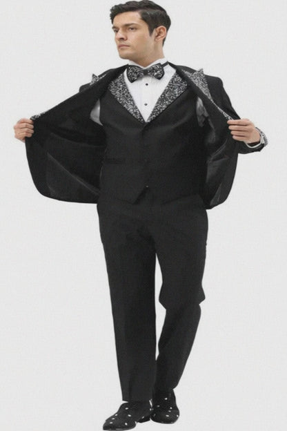 Black and White Prom Tuxedo - Perfect Wedding Suit Vested rhinestone sequin Lapelled