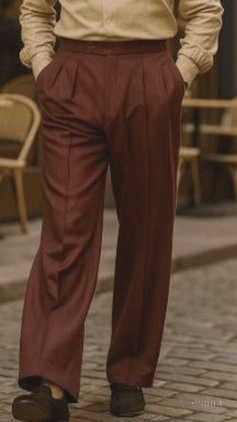 Mens Pleated Dress Pants Wine 