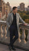 Men’s Grey Herringbone Long Overcoat – Tweed Black and White Pattern Wool Topcoat Three Qaurter