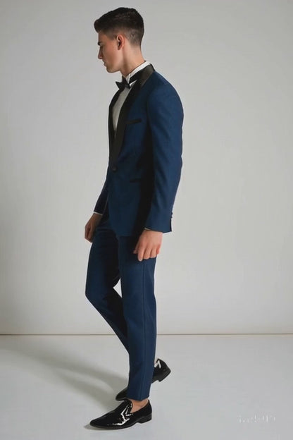 Men's Shawl Lapel 2 Piece  Slim Fit Dark Navy Blue Suit For Men Tuxedo Suit Indigo ~ Bright Blue ~ Cobalt blue ~ Teal