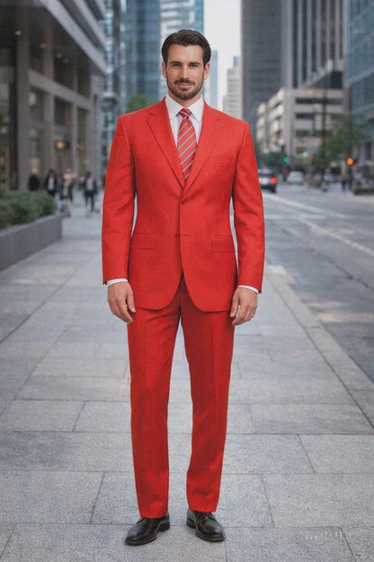Gianni Mens Red Suit  not poly-rayon Suit 3 Button Super 120'S Extra Fine 2PC