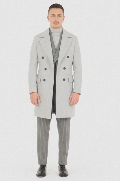 Mens Six Button Peak Lapel Suit Grey