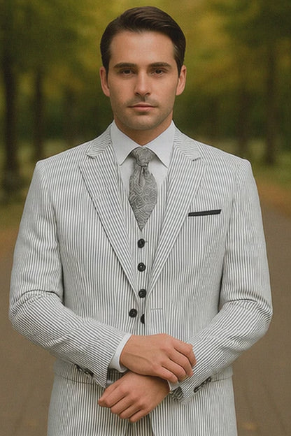 Men's Big & Tall Seersucker Sear sucker suit Black