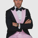 Black And Pink Suit - Tuxedo With Double Breasted Vest Peak Lapel 100% Wool