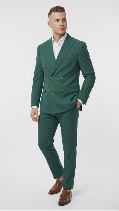 Vitali Brand Men’s Emerald Green Double Breasted Suit – Side Vented Modern Fit