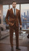 Mens Brown Velvet 2-Piece Suit – Luxury Slim Fit Formal Blazer and Pants Set in Rust Copper Color