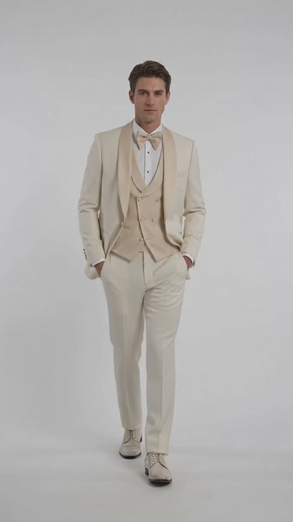 Men’s Champagne Cream Ivory Suit, Off White Formal Wedding Groom Tuxedo Suit