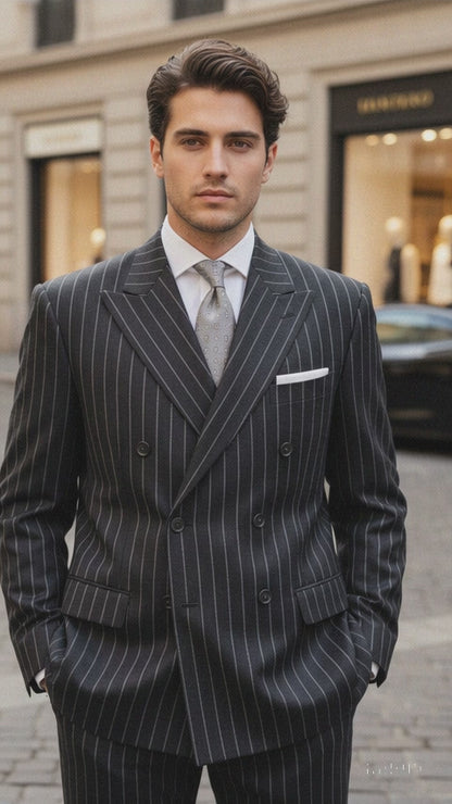 Chalk Bold Pinstripe Double Breasted 6 on 2 Super 120's poly~rayon