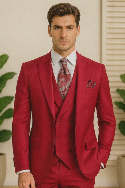 Big Lapel - Wide Lapel - Tom Ford Style Suit - Ticket Pocket - Red