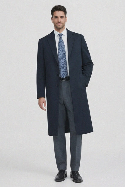 Men'S Dress Coat 38 Inch Three-Button Navy Blue Wool-Three Quarter (36'' Overcoat) Vent 3 Butto