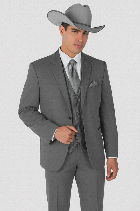 VINCI Men's Silver Paisley 2-Button Regular Fit Tuxedo Jacket – Peak Lapel, Double-Vented