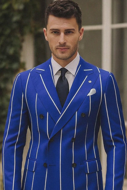 1920s Style Suit - Gangster Suit - Pinstripe Suit - Double Breasted Suits - Black and Gold Pinstripe - Royal and White Pinstripe