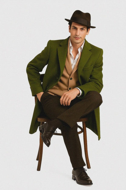 Men’s Olive Green Wool Dress Coat