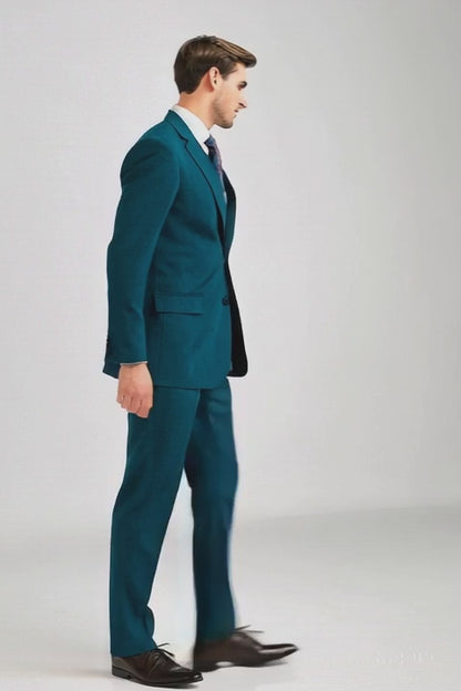 Discounted Sale Clearance Men's Two Buttons Dark Teal 2-piece suits Flat Front Pants