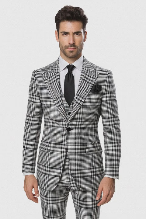 Suits With Baggy Pleated Pants - Wide Leg Pants 100% Wool - Classic Fit in One Button 3 Piece Suit by Rossiman
